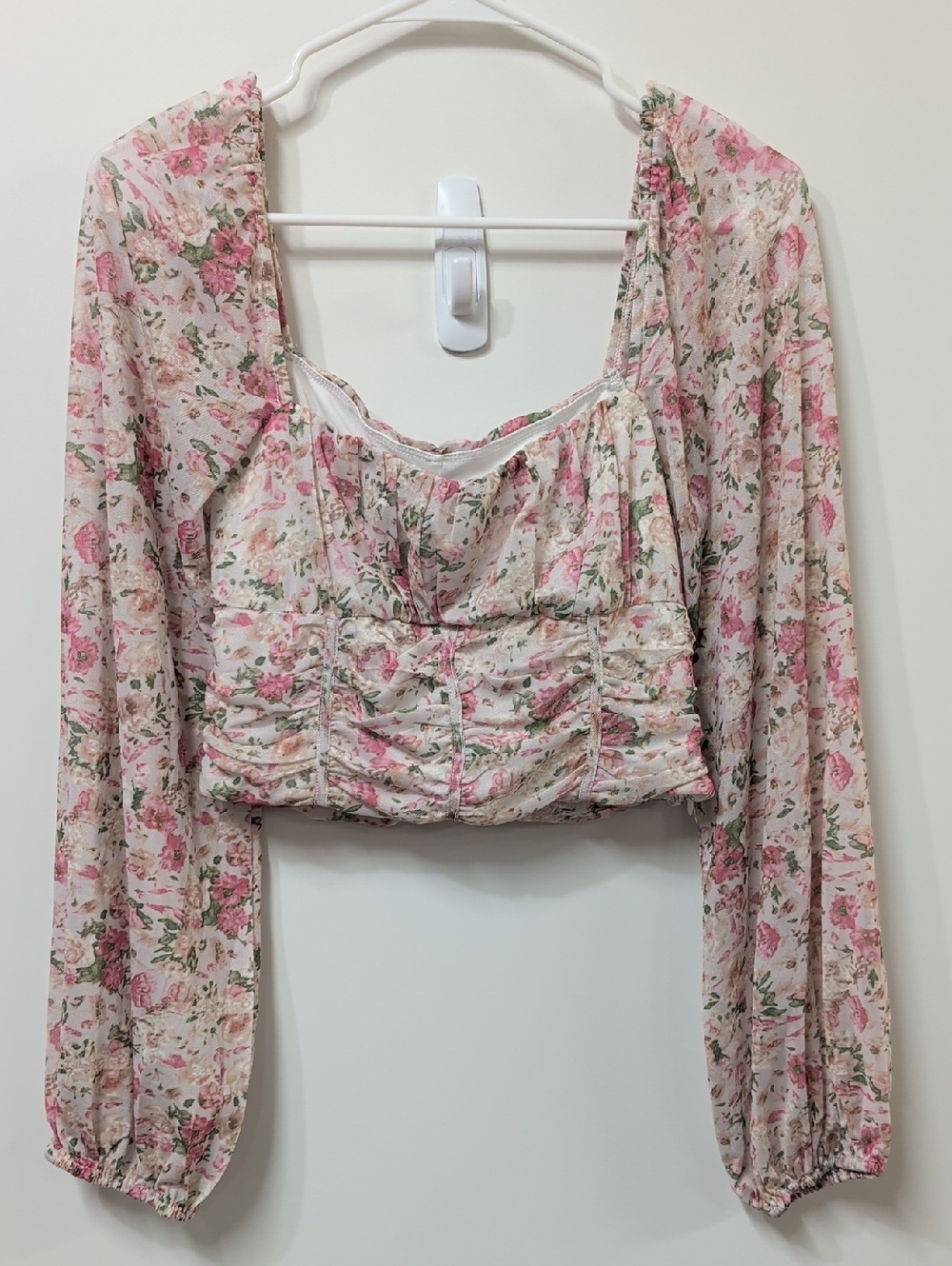 Lulus White Pink Cream Floral Mesh Crop Top Size Medium